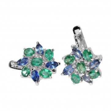 SILVER EMERALD AND BLUE SAPPHIRE EARRING