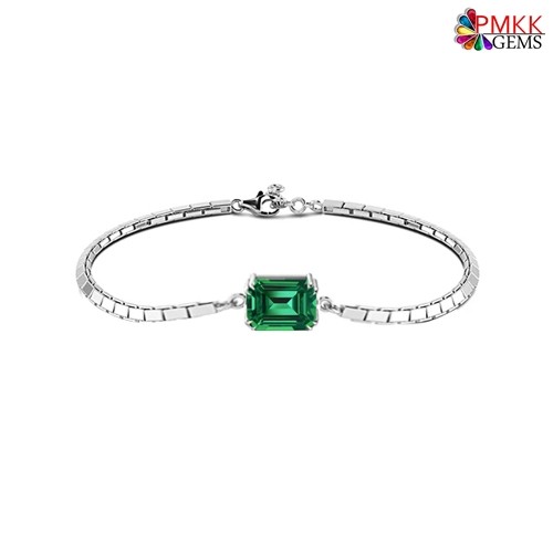 Emerald & Diamond Bangle Bracelet 14K Yellow Gold