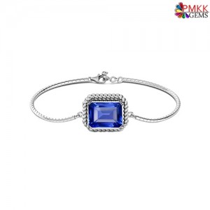 Bangkok Blue Sapphire Gemstone Sterling Silver Rakhi or Bracelet for Mens