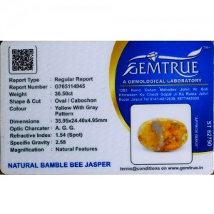 Bumblebee Jasper Stone 36.50 Carat