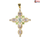 18K Gold Cross Jesus Pendant with Peridot Gemstone & Diamond Accents