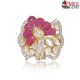 Exquisite Ruby and Diamond Floral Gold Ring 