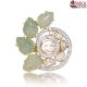 Elegant Green Leaf Gemstone Brooch with Spiral Diamond Accents 