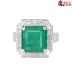 Square Shape 18k White Gold Ring with Emerald Stone